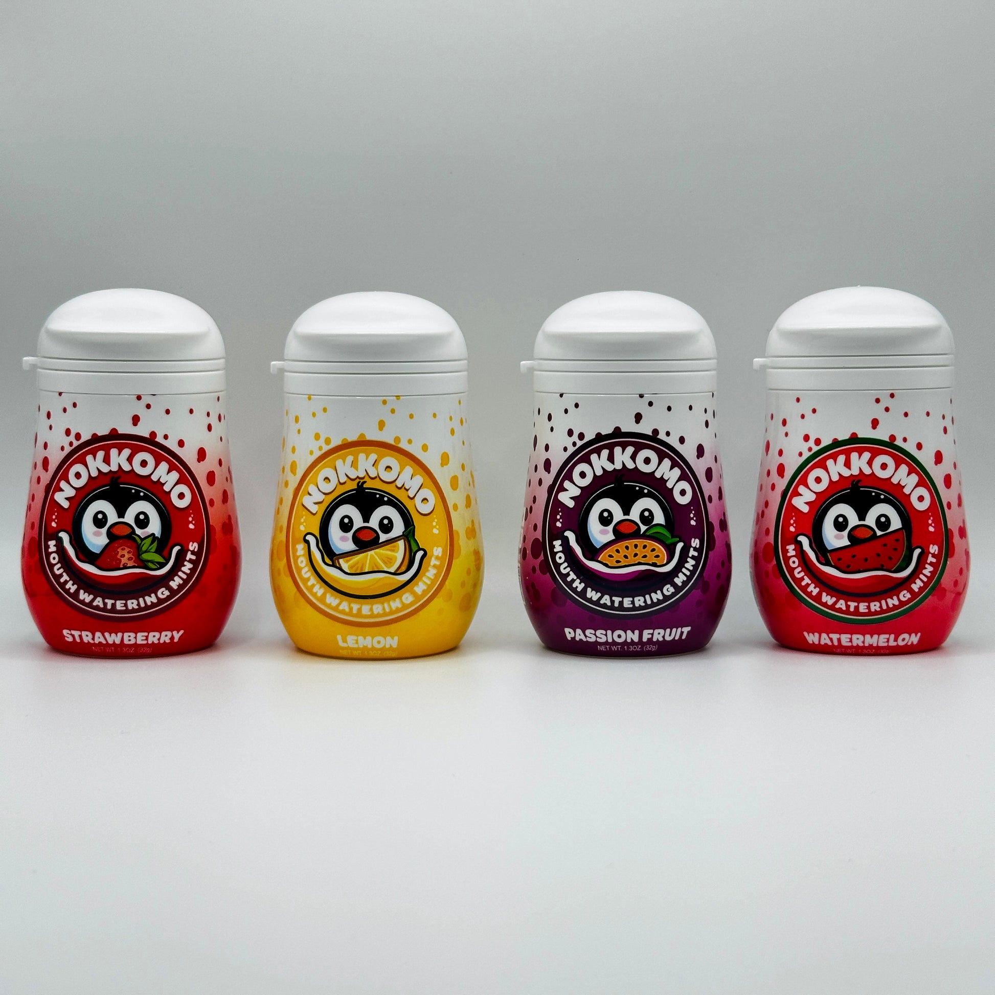 Four flavors of Nokkomo Mints for dry mouth relief