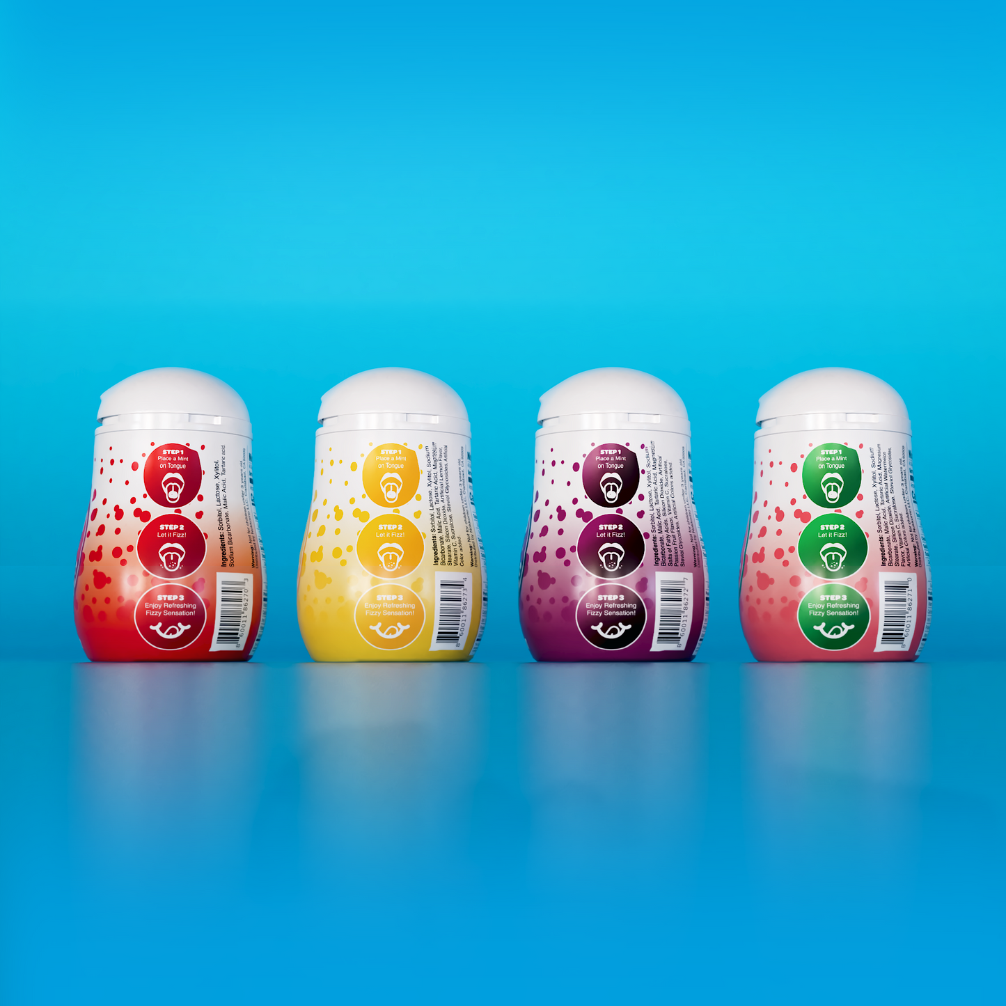 Four flavors of Nokkomo Mints for dry mouth relief