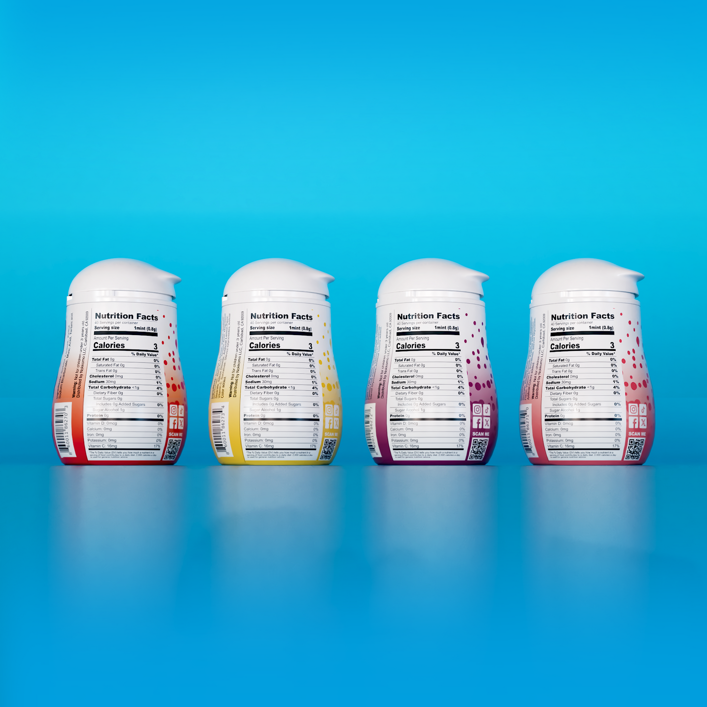 Four flavors of Nokkomo Mints for dry mouth relief