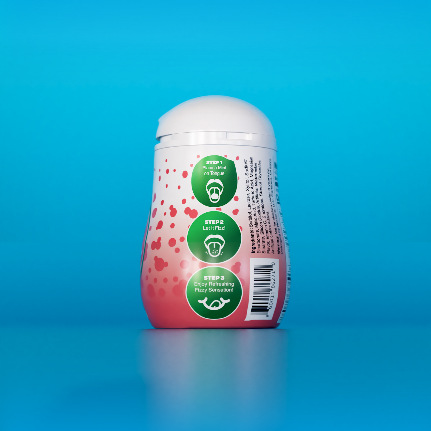 Single Watermelon flavored Nokkomo Mints bottle for dry mouth relief and fresh breath in a portable container.