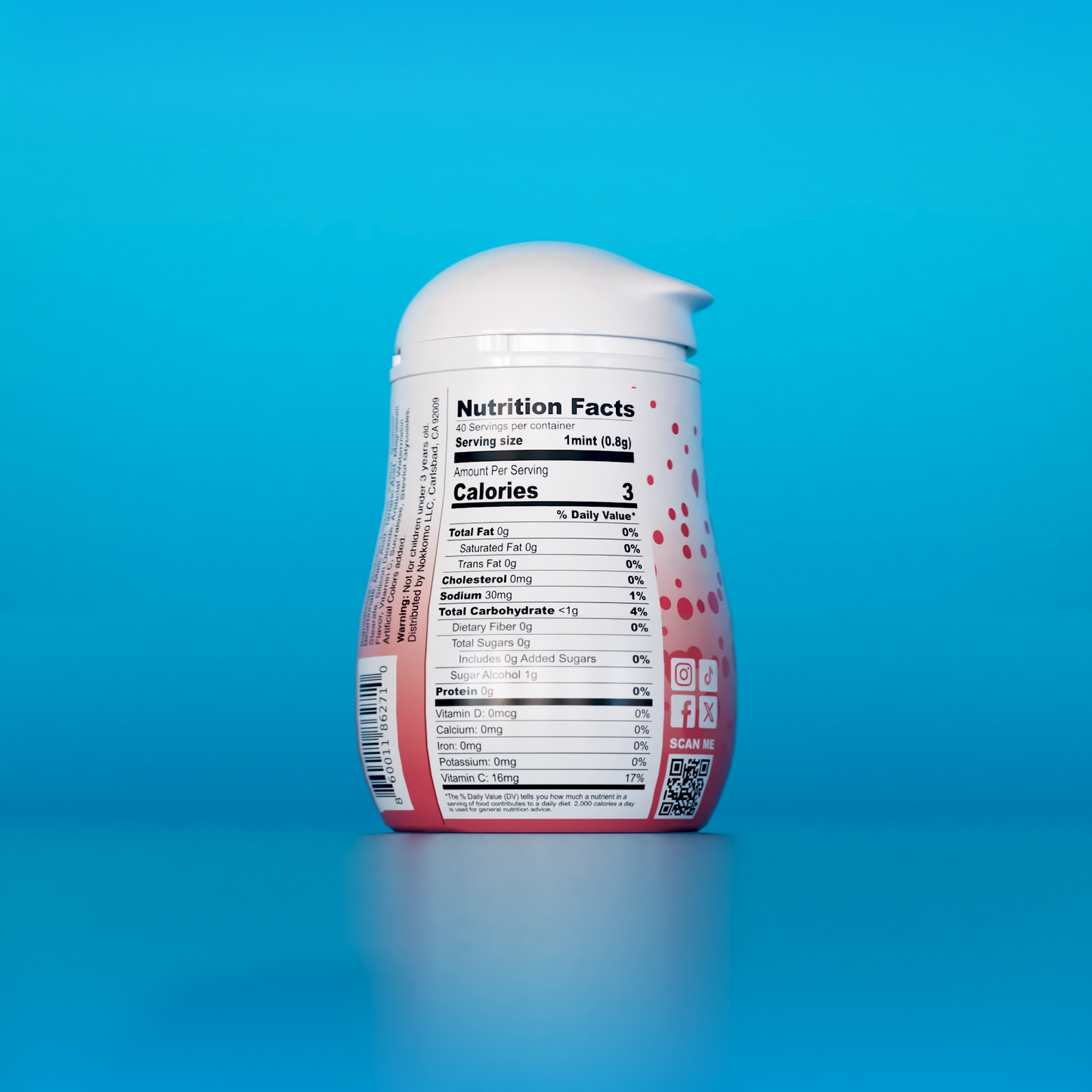 Single Watermelon flavored Nokkomo Mints bottle for dry mouth relief and fresh breath in a portable container.