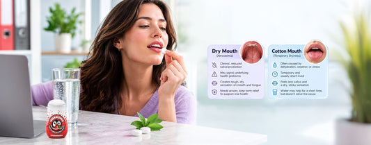a woman having a nokkomo mint to get relief from dry mouth and cotton mouth symptoms