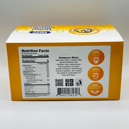 Nokkomo mints packaging with nutrition facts and branding on a white background