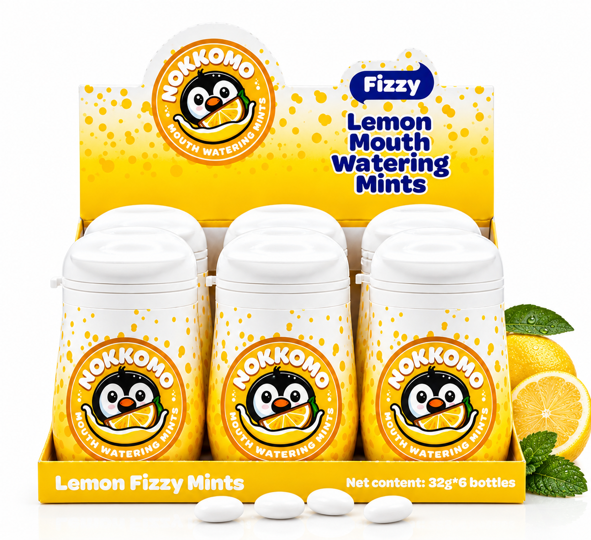 Nokkomo Mints Lemon Fizzy Mints for Cotton Mouth Relief