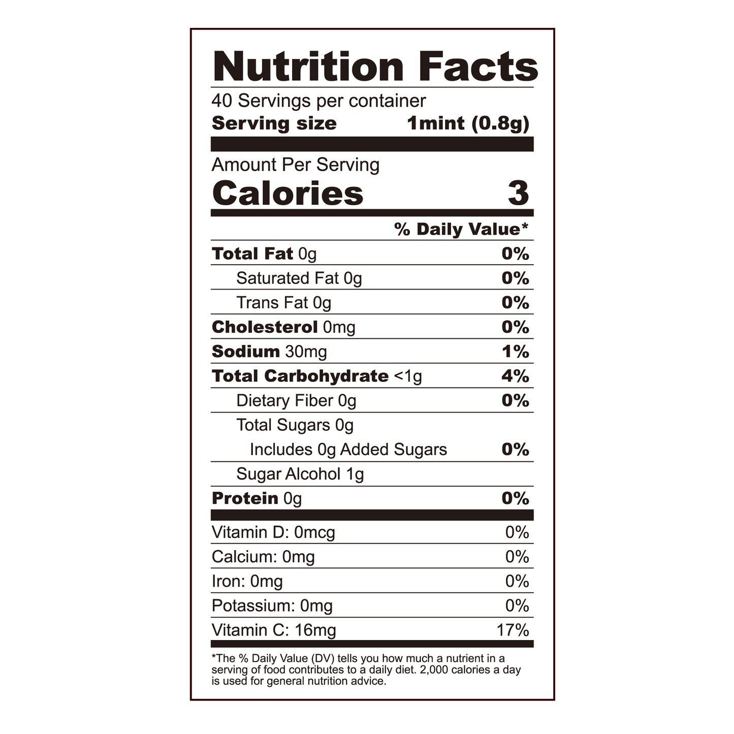 Nokkomo mints nutritional information