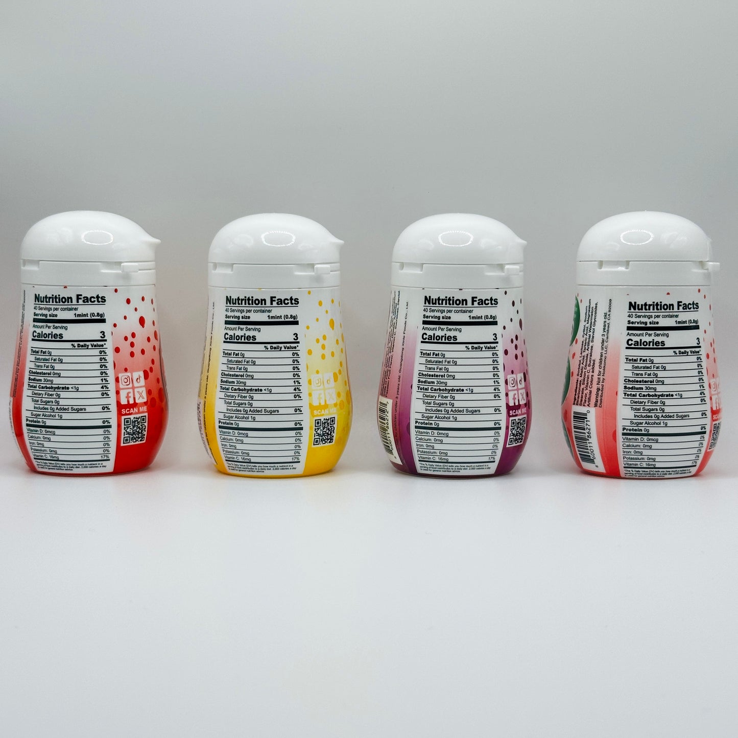 Nutrition Facts of Four flavors of Nokkomo Mints for dry mouth relief side