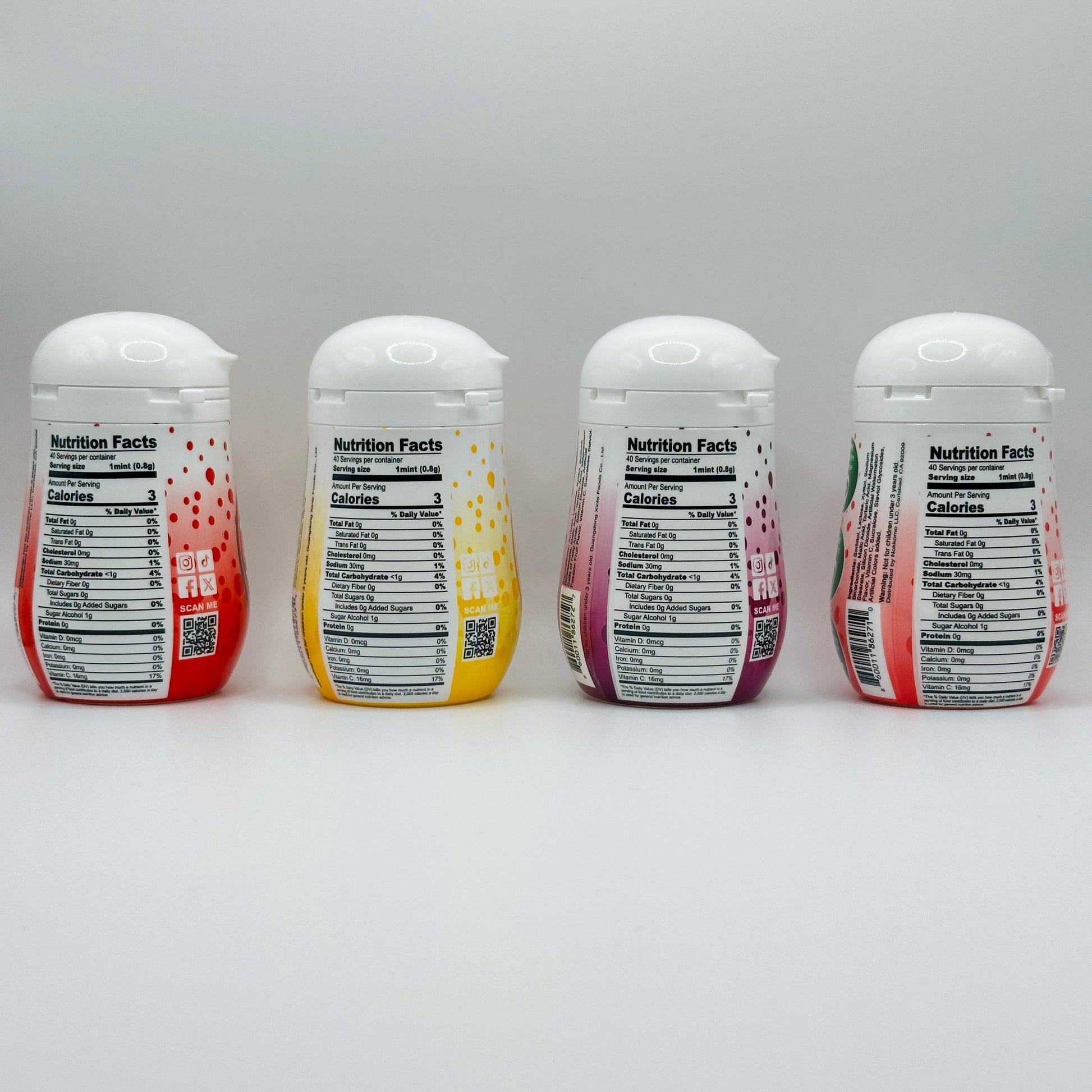 Nutrition Facts of Four flavors of Nokkomo Mints for dry mouth relief side