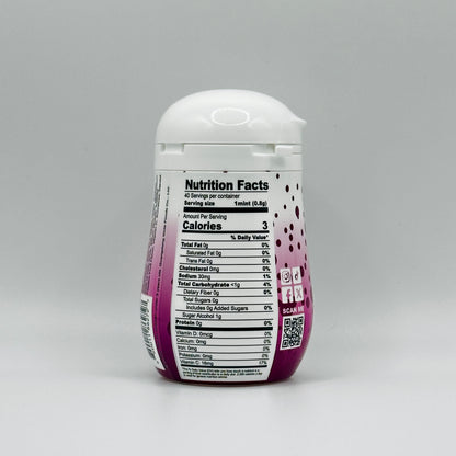 Nutrition Facts of a Single bottle of Passion Fruit flavored Nokkomo Mints for dry mouth relief and fresh breath in a portable container.